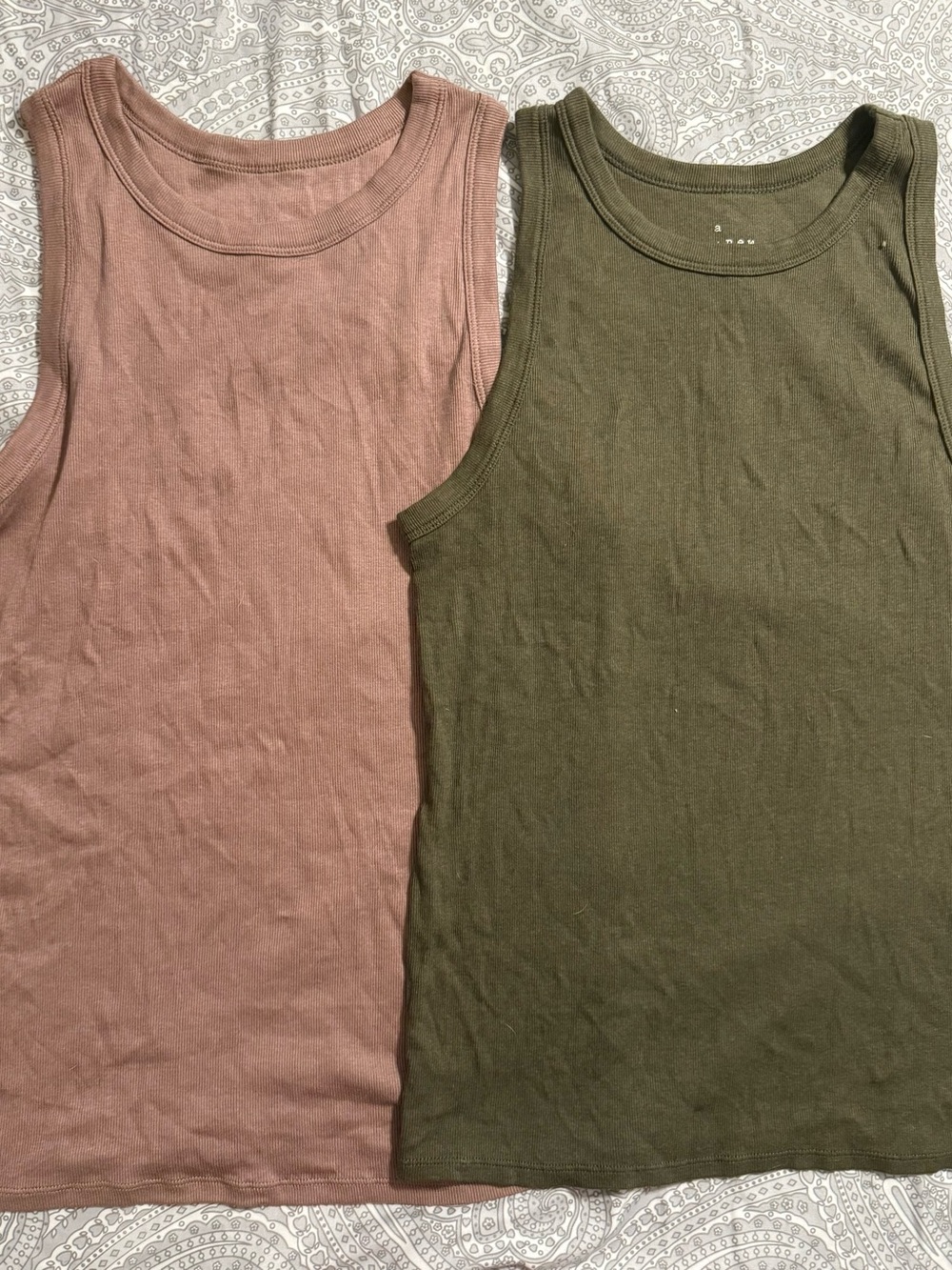 a new day Ribbed V-Neck Tank in Dusty Mauve and olive green